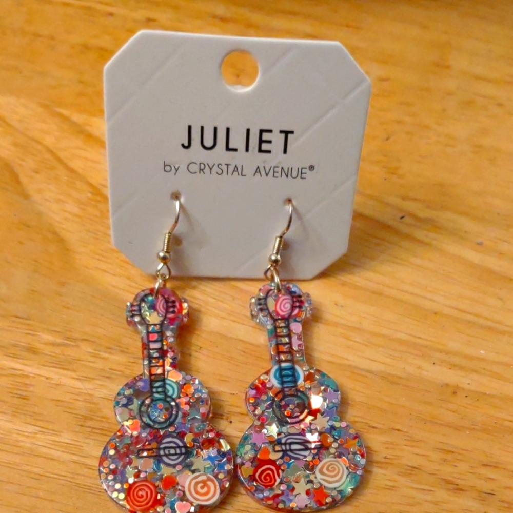 NWT Juliet by Crystal Avenue Colorful Guitar Earrings, Gorgeous